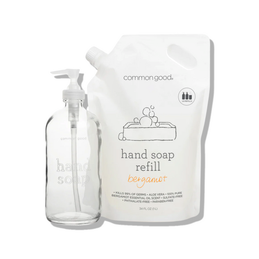Hand Soap Refill Pouch and Glass Bottle Set
