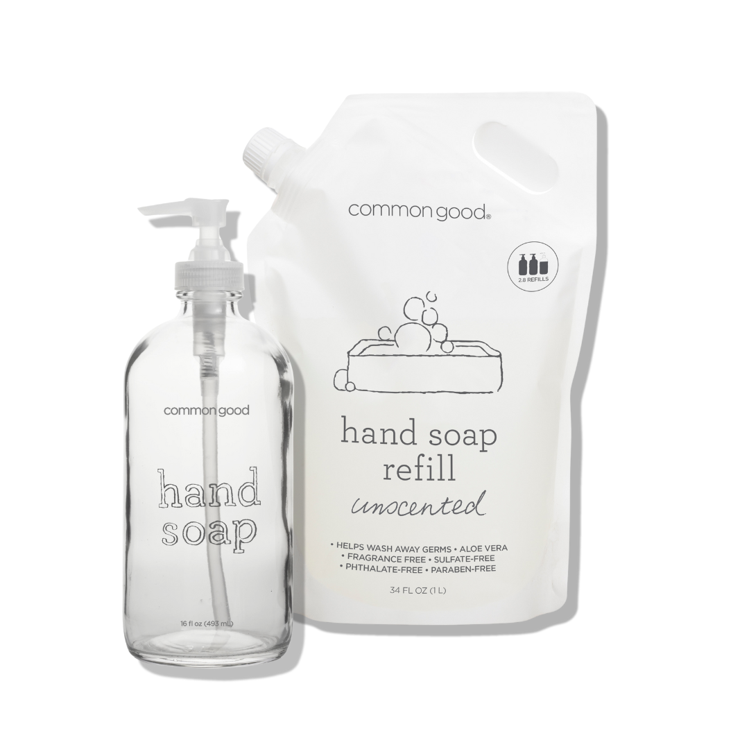 Hand Soap Refill Pouch and Glass Bottle Set