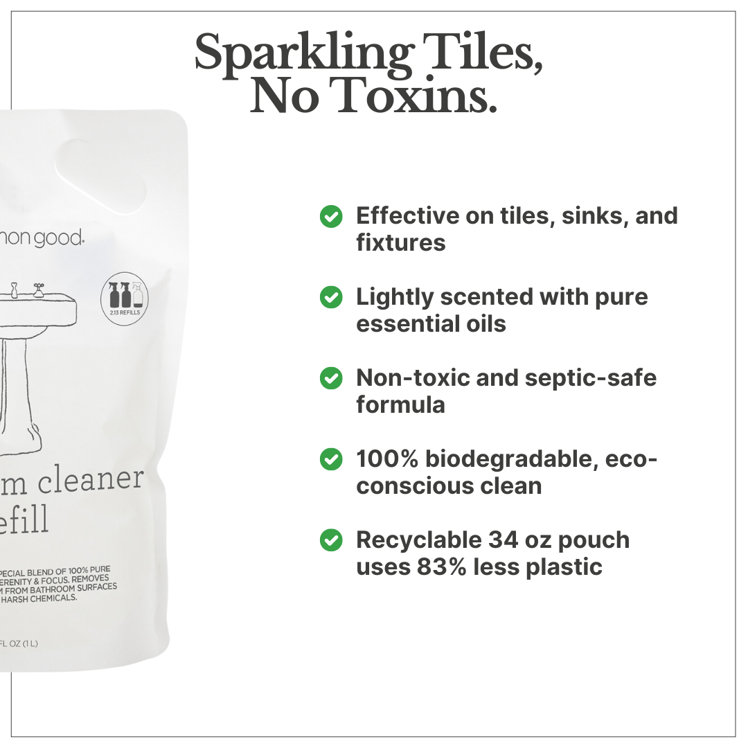 Bathroom Cleaner Refill Pouch and Glass Bottle Set