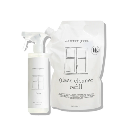 Glass Cleaner Refill Pouch and Plastic Bottle Set