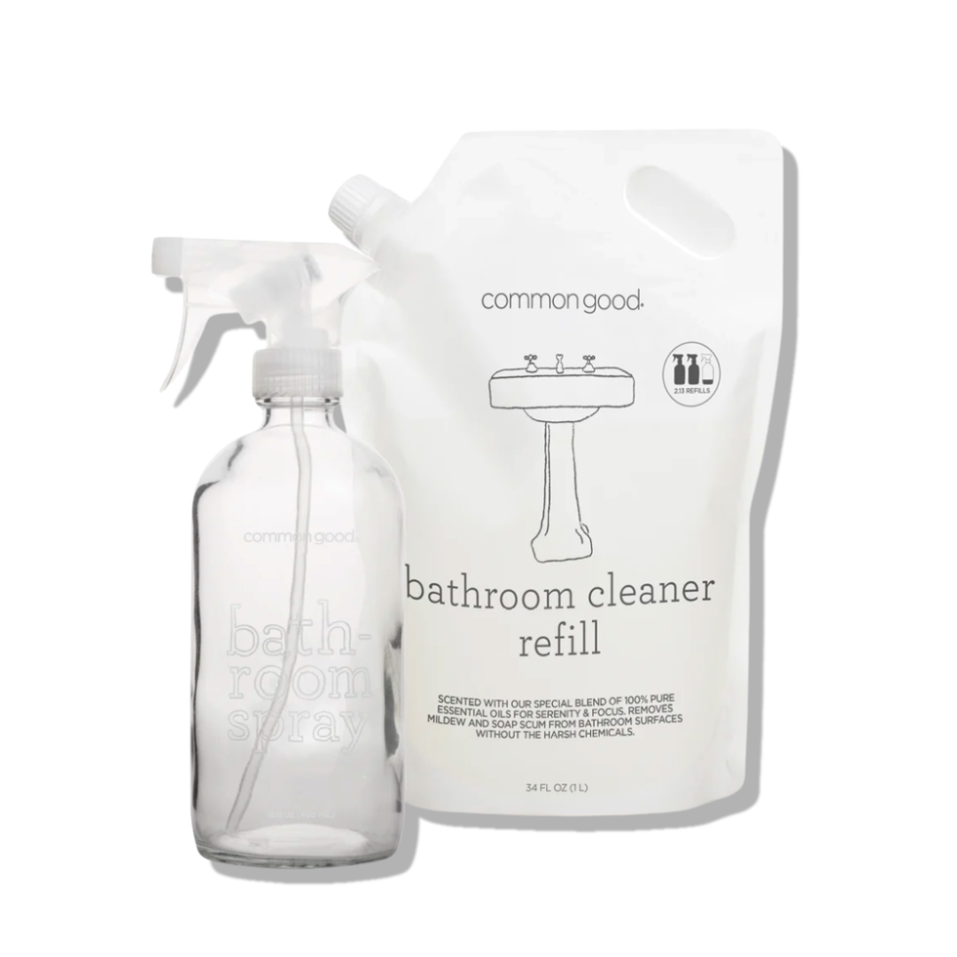 Bathroom Cleaner Refill Pouch and Glass Bottle Set
