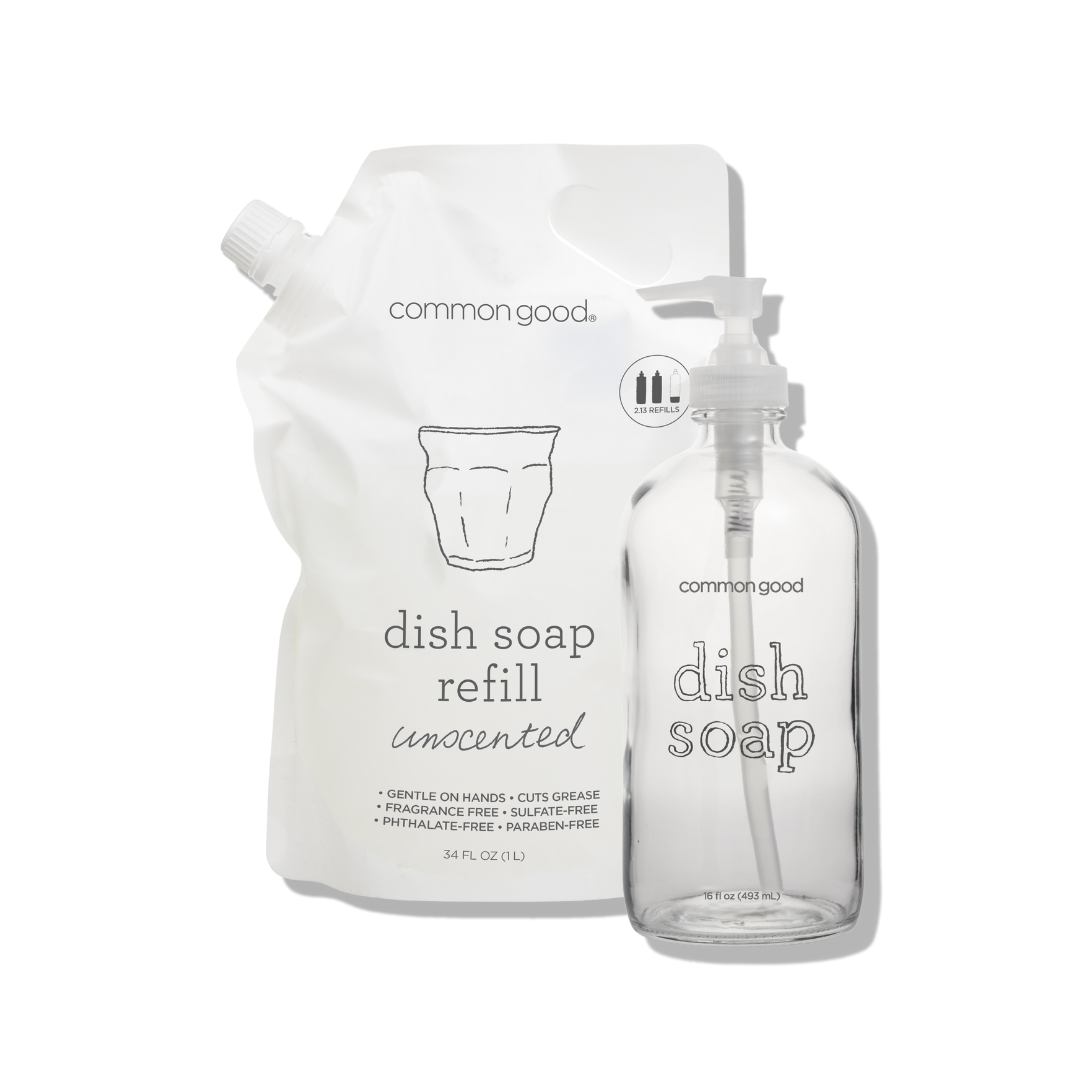 Dish Soap Refill Pouch and Glass Bottle Set