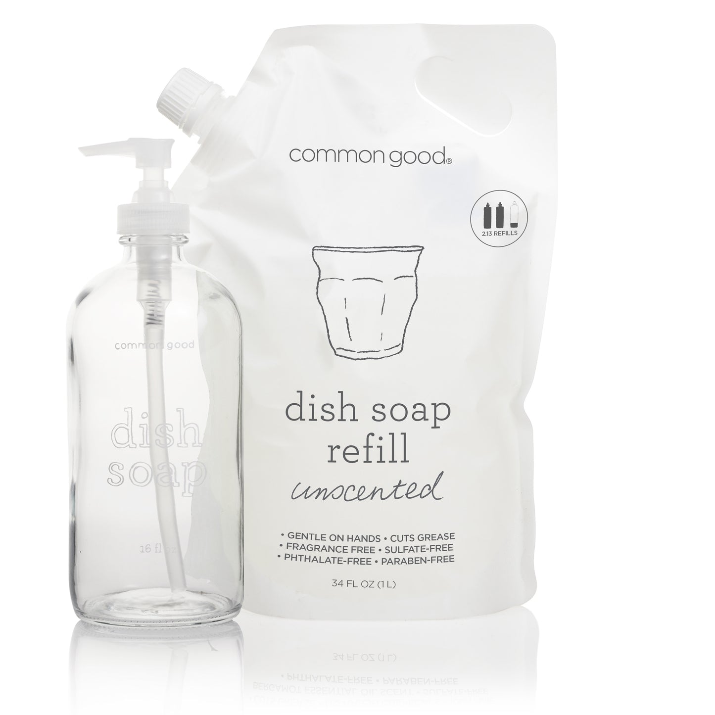 Dish Soap Refill Pouch and Glass Bottle Set - Common Good