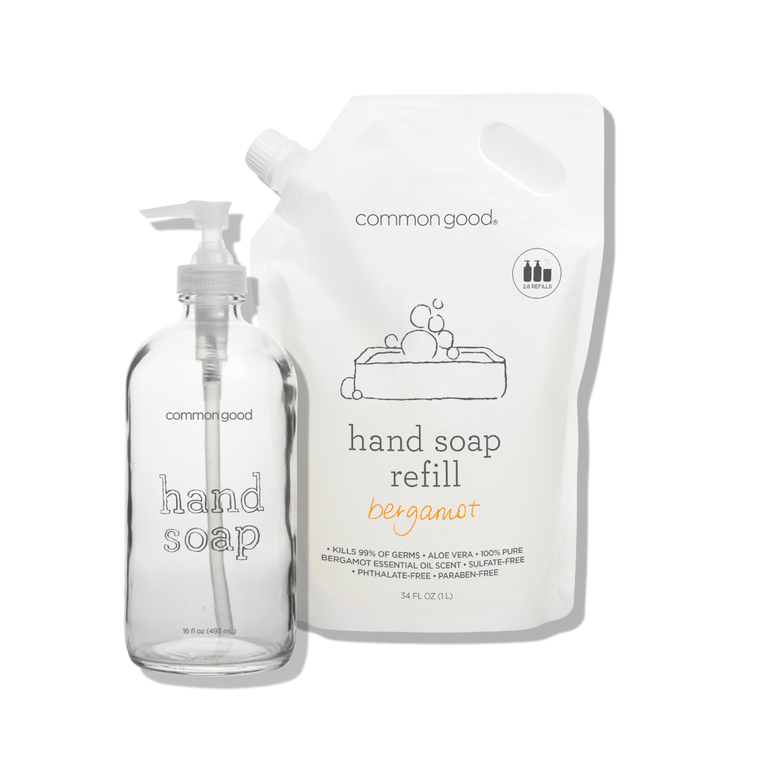 Hand Soap Refill Pouch and Glass Bottle Set