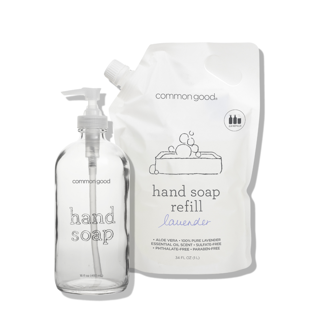 Hand Soap Refill Pouch and Glass Bottle Set
