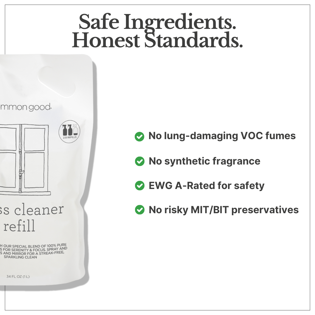Glass Cleaner Refill Pouch and Glass Bottle Set