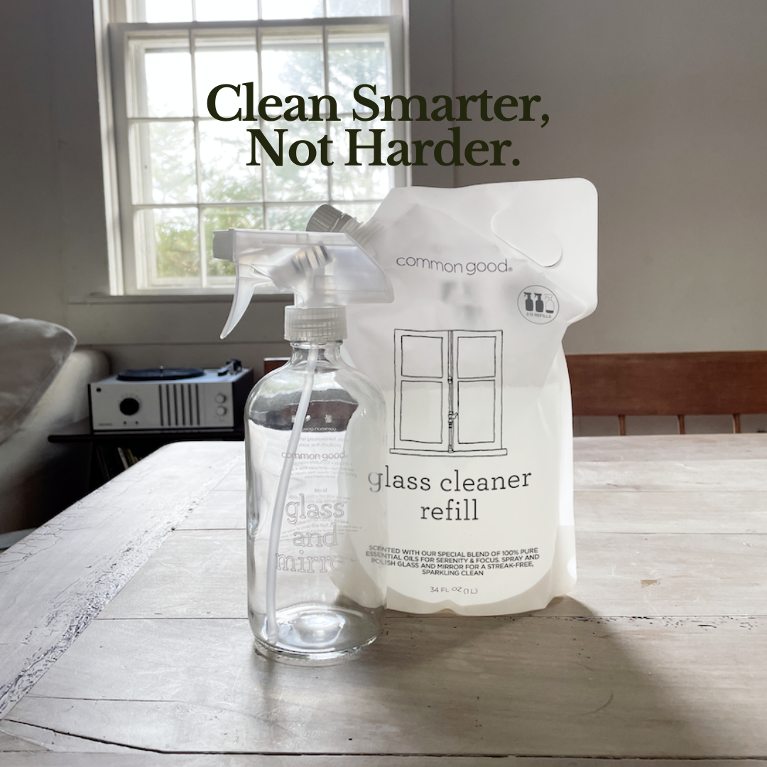 Glass Cleaner Refill Pouch and Glass Bottle Set