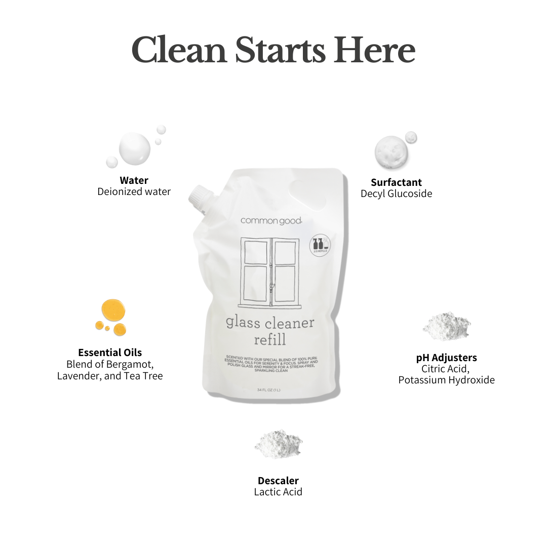 Glass Cleaner Refill Pouch and Glass Bottle Set