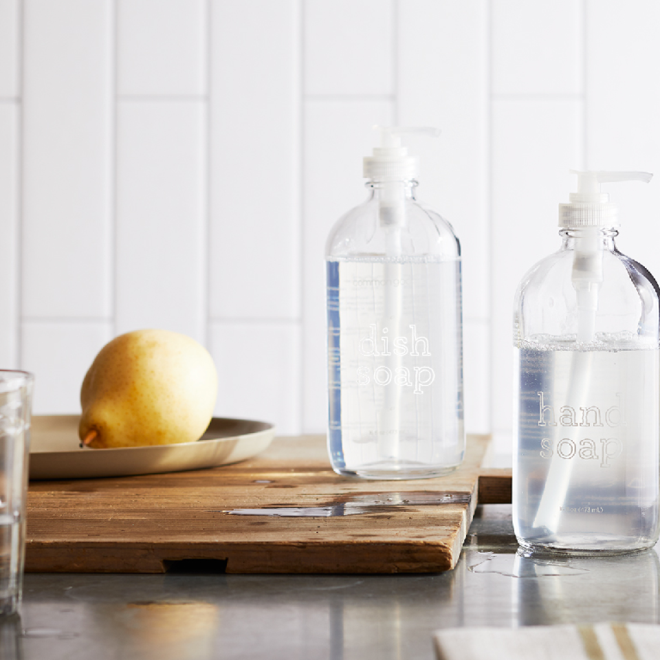 Refillable Dish Soap Glass Bottle, Empty 16oz Common Good