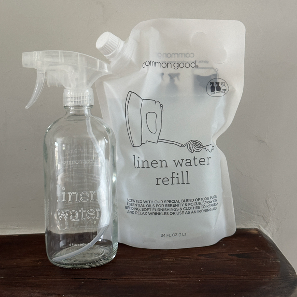 Linen Water Refill Pouch and Glass Bottle Set