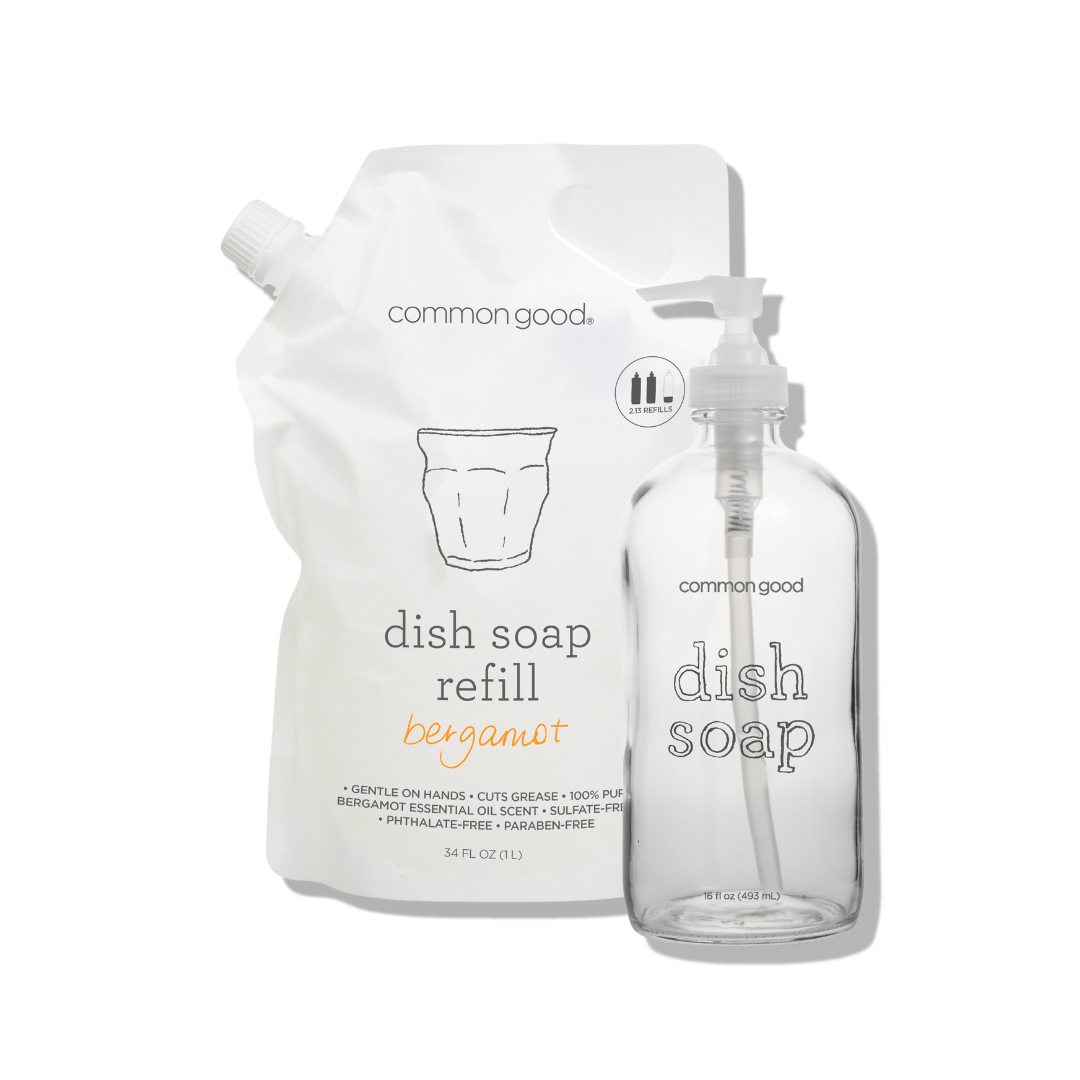 Dish Soap Refill Pouch and Glass Bottle Set