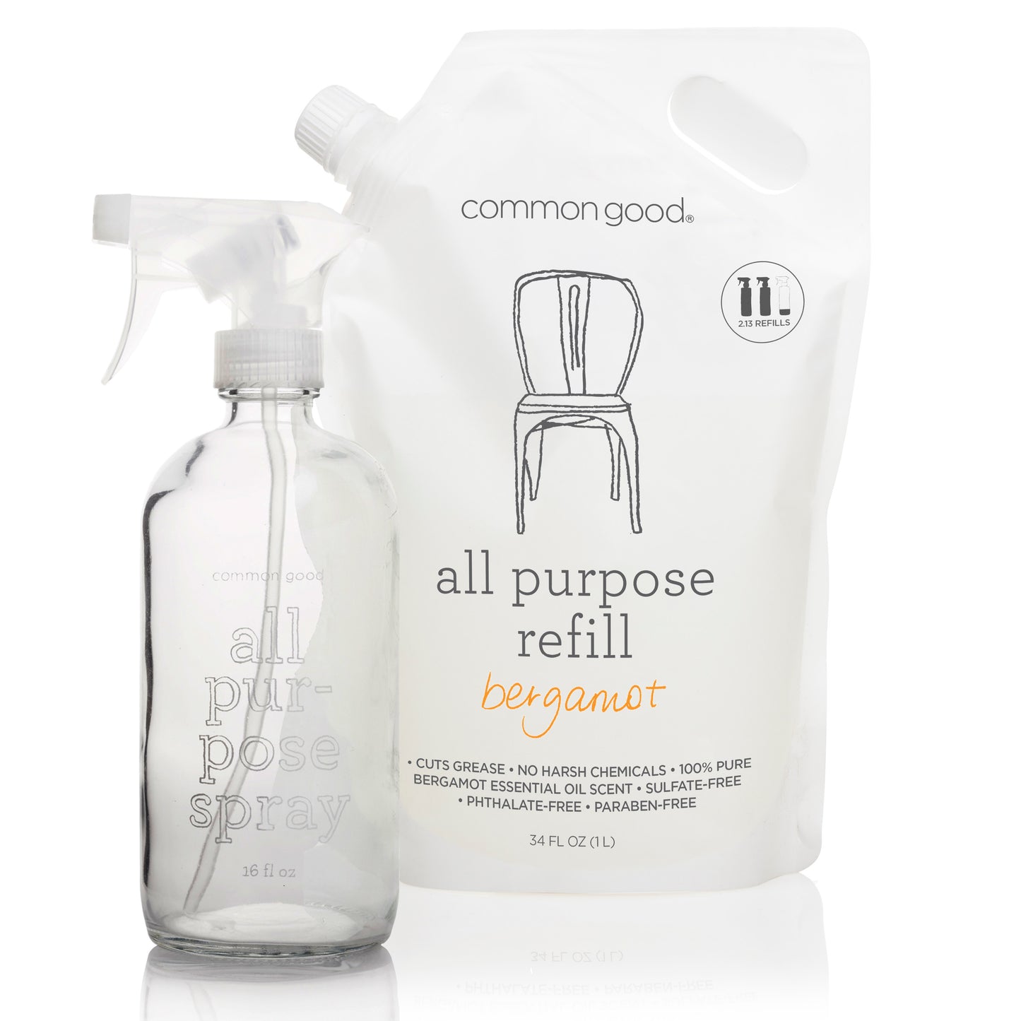 All Purpose Cleaner Refill Pouch and Glass Bottle Set