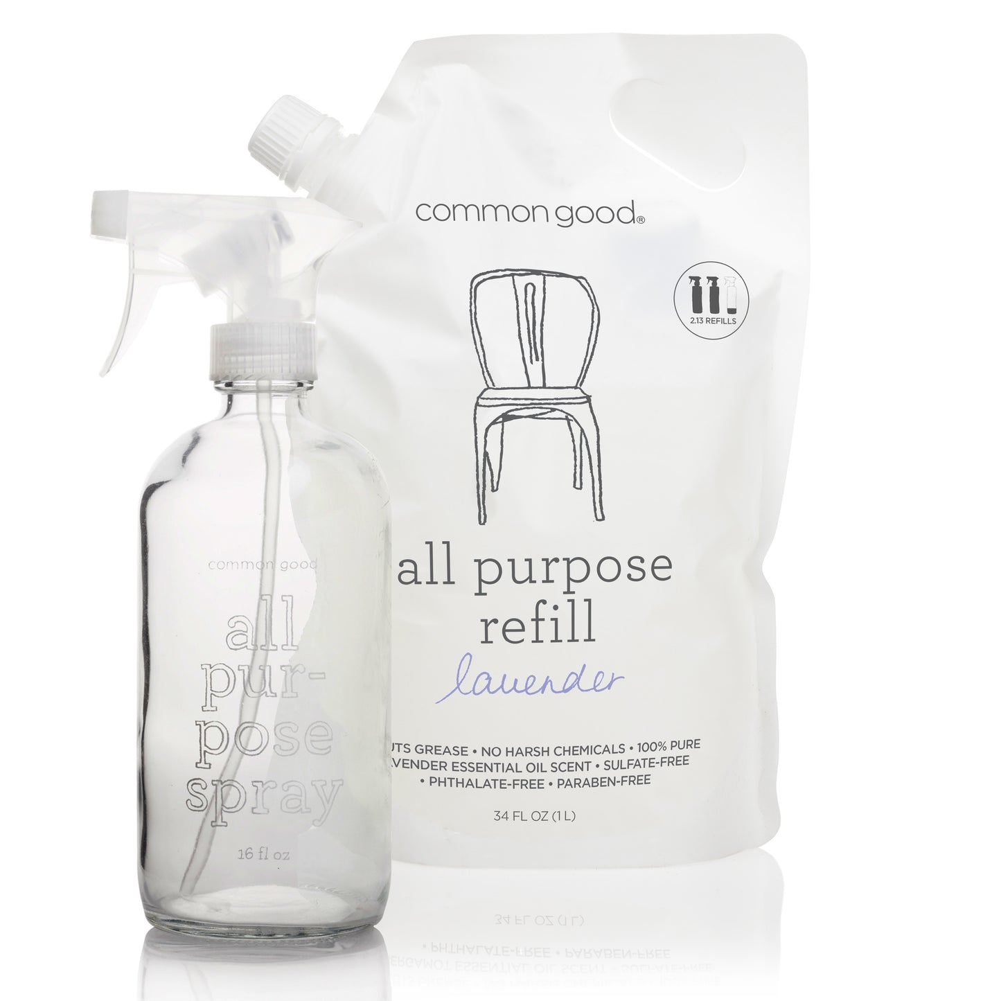 All Purpose Cleaner Refill Pouch and Glass Bottle Set