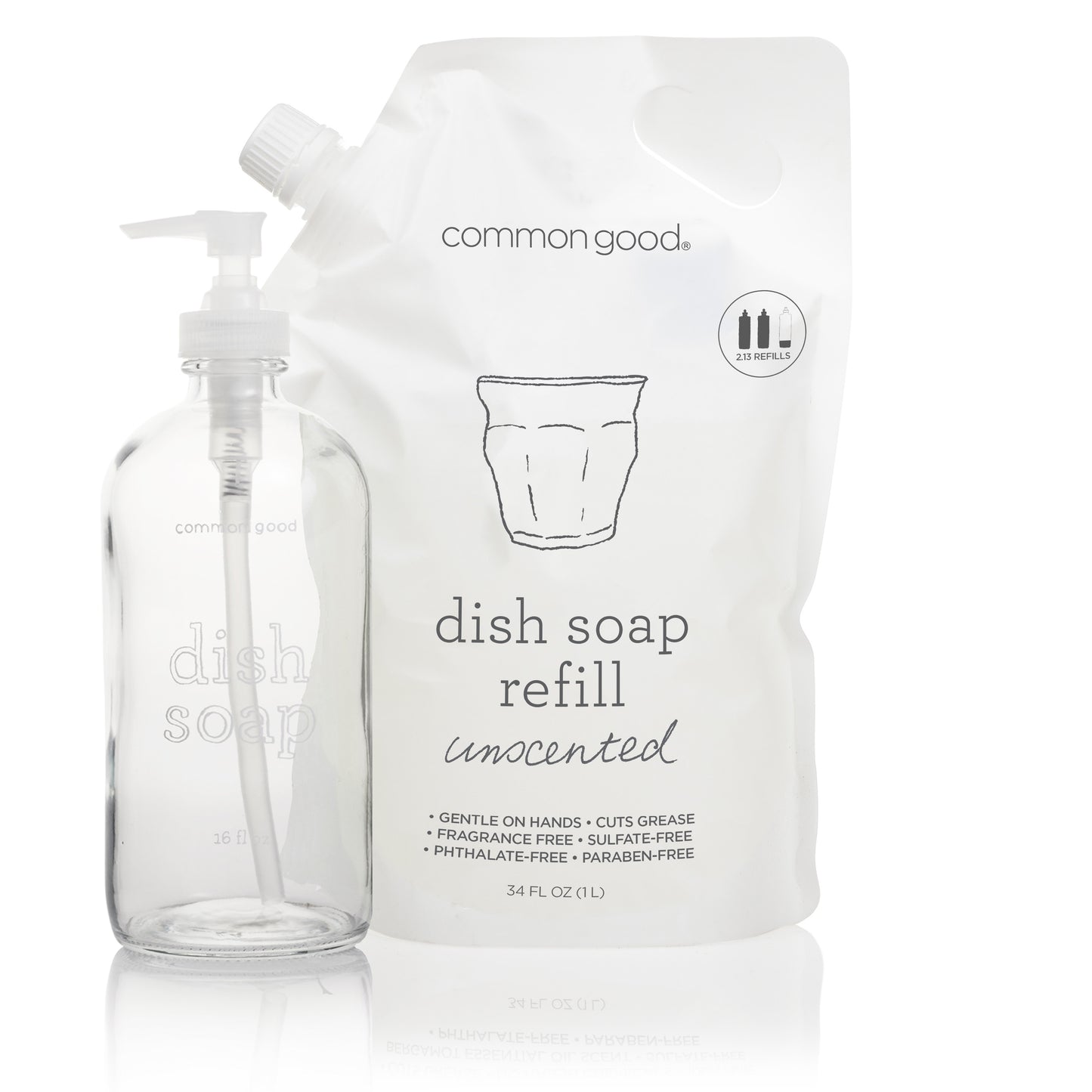 Dish Soap Refill Pouch and Glass Bottle Set