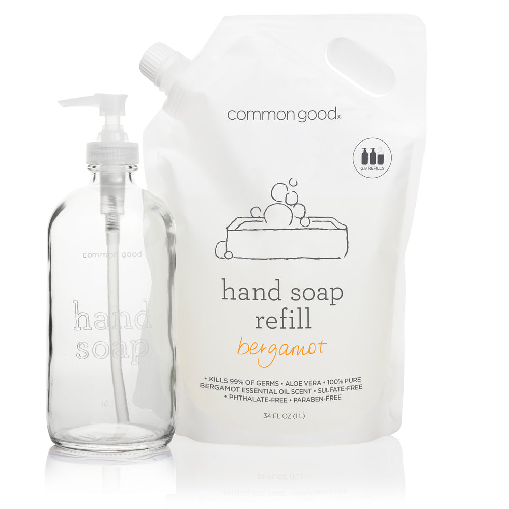 Hand Soap Refill Pouch and Glass Bottle Set