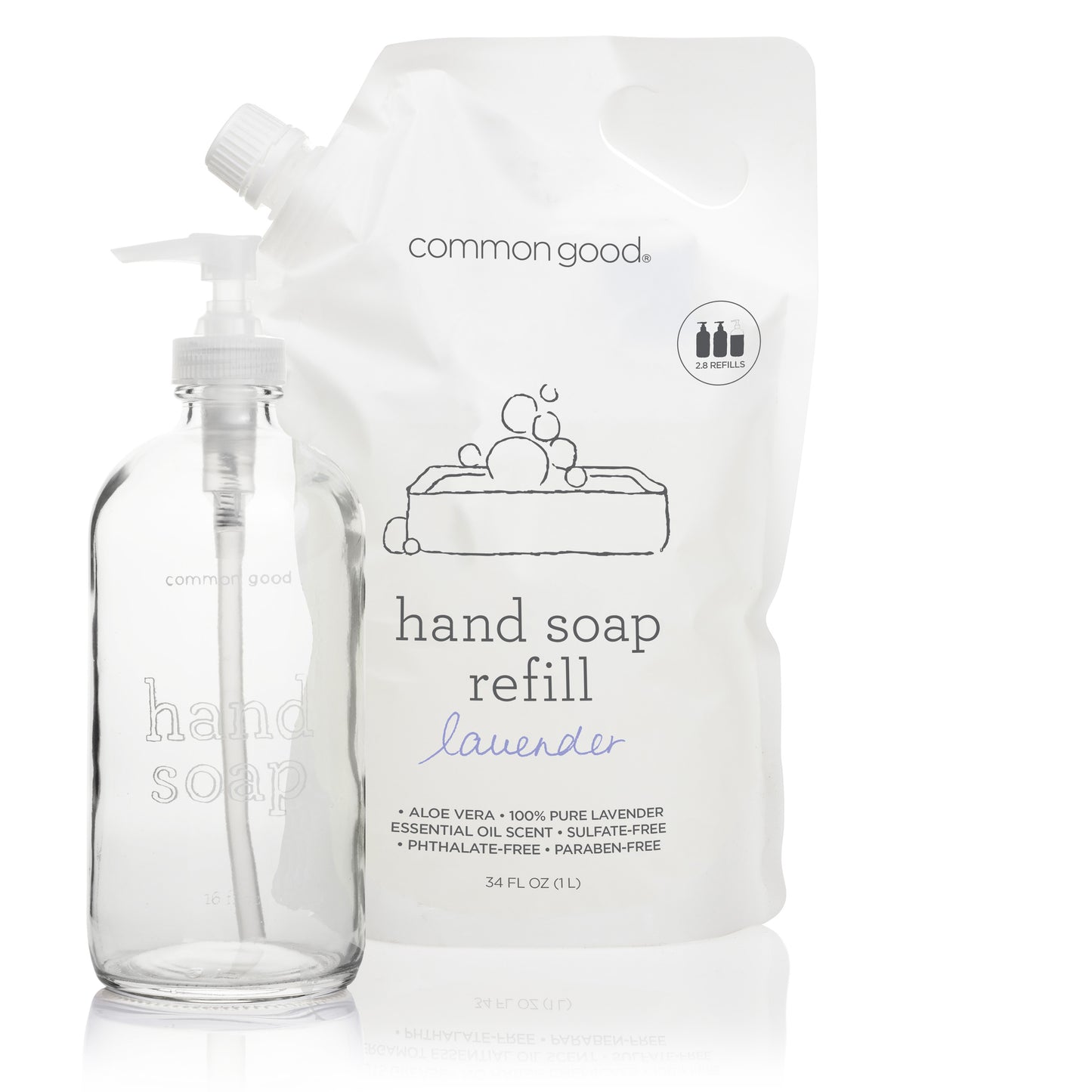 Hand Soap Refill Pouch and Glass Bottle Set