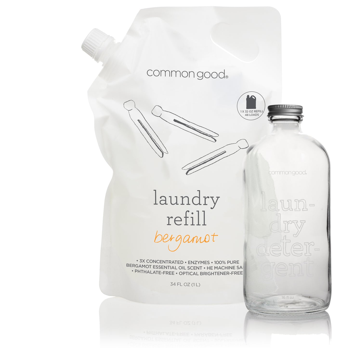 Laundry Detergent Refill Pouch and Glass Bottle Set